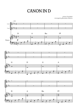 Pachelbel Canon in D • violin & flute duet sheet music w/ piano accompaniment [chords]