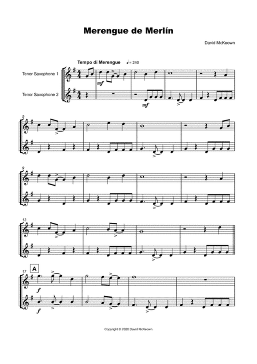 Merengue de Merlín, for Tenor Saxophone Duet