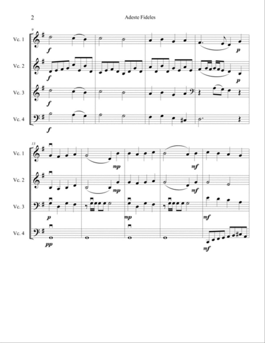 Adeste Fideles for Cello Quartet Cello scores gallery preview page 3