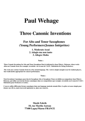 Paul Wehage : Three Canonic Inventions for alto and tenor saxophones