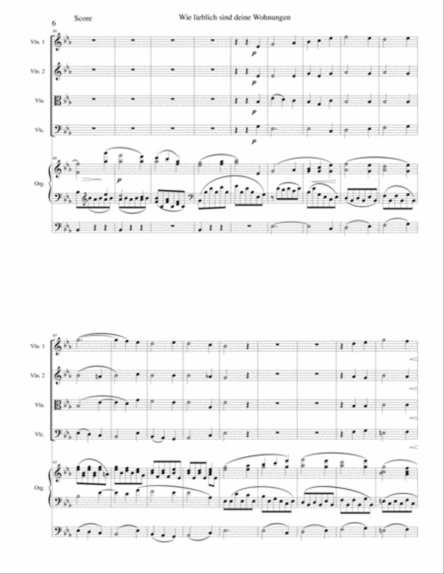 Wie lieblich sind deine Wohnungen (How lovely is Thy dwelling place) for string quartet and organ String Quartet scores gallery preview page 6