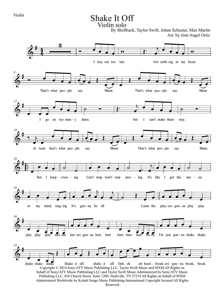 Shake It Off Violin Solo scores gallery preview page 1