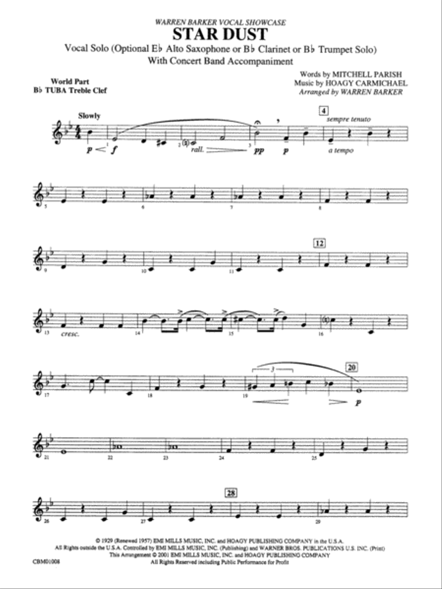 Star Dust: WP B-flat Tuba T.C. Concert Band scores gallery preview page 1