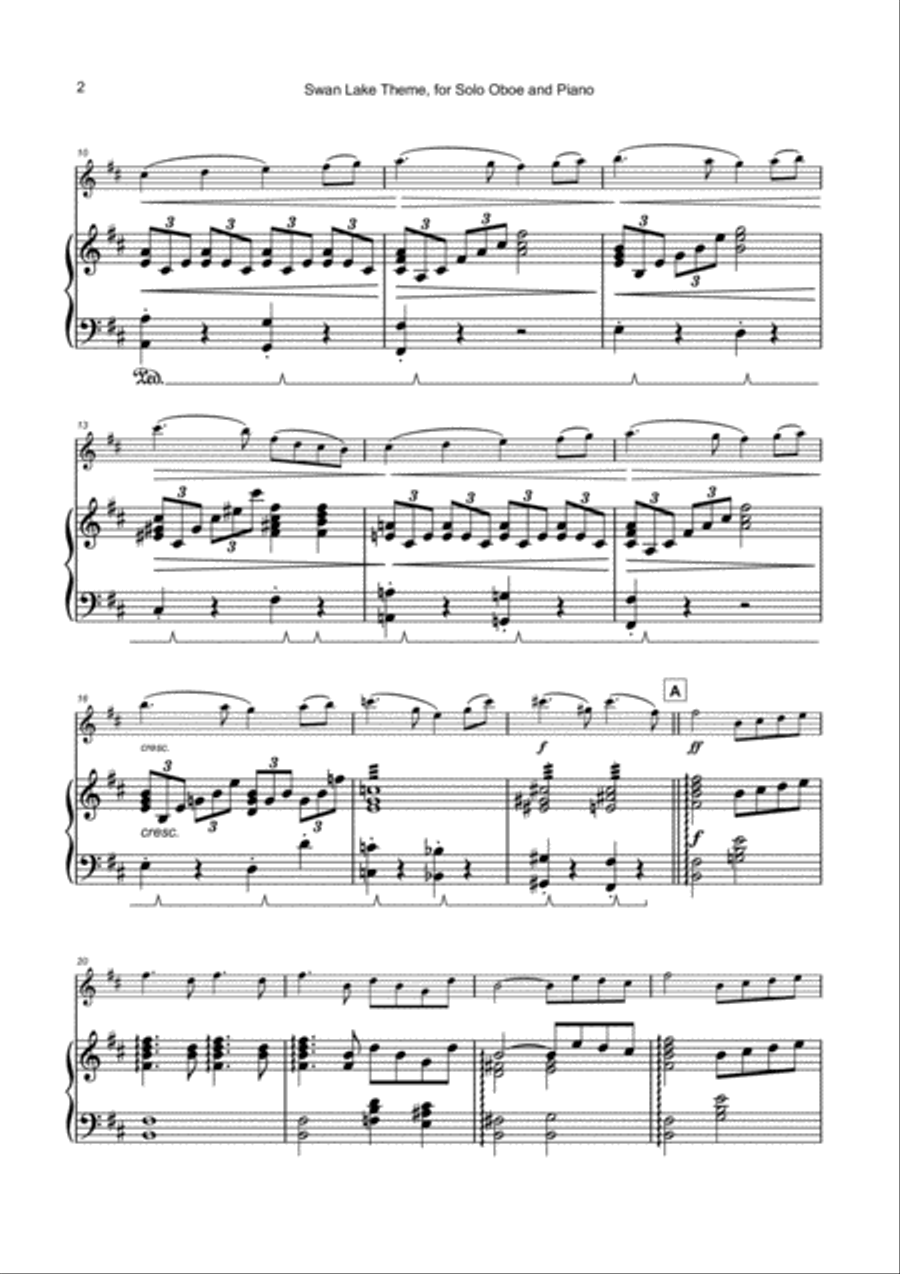 Swan Lake Theme, for Solo Oboe and Piano Piano scores gallery preview page 3