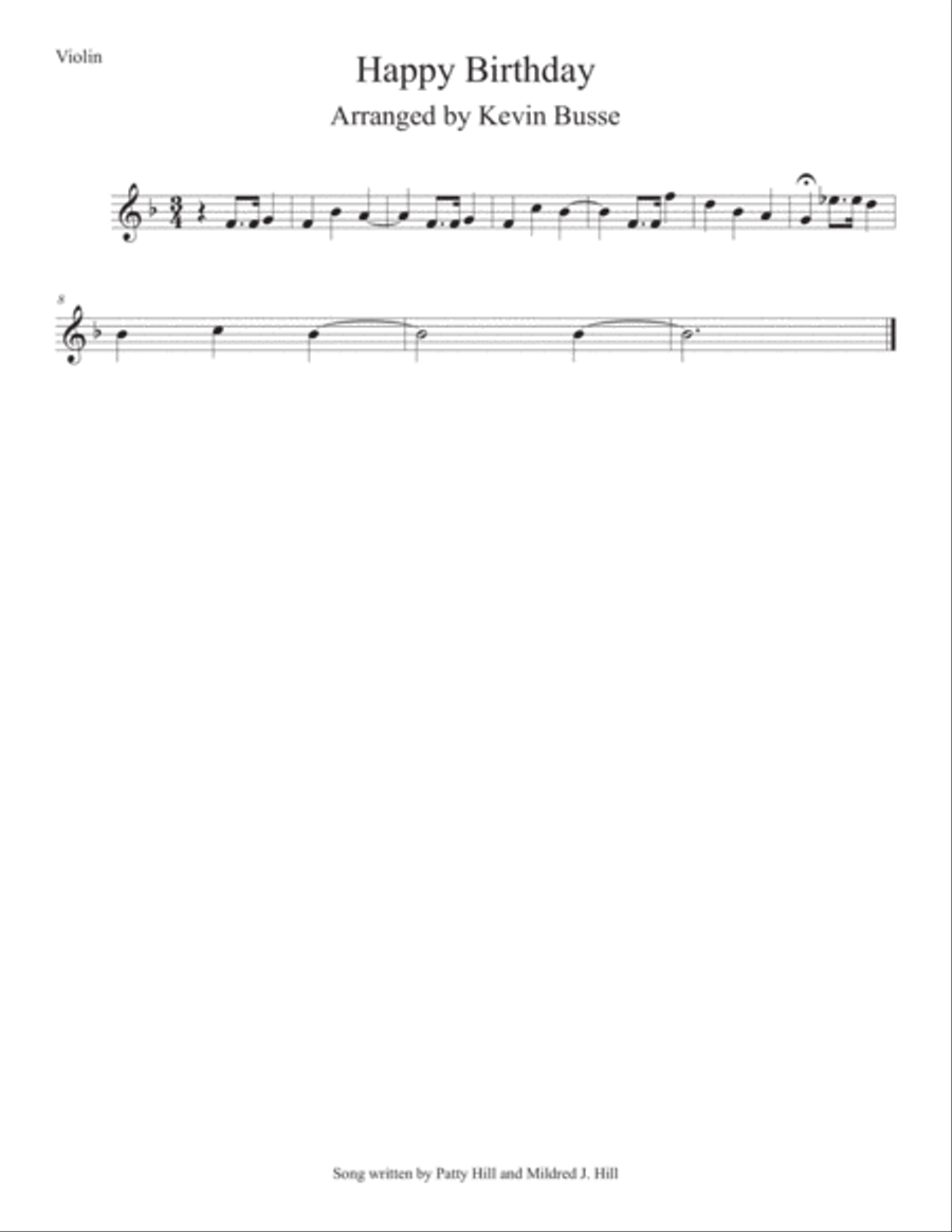 Happy Birthday - Violin Violin Solo scores gallery preview page 1