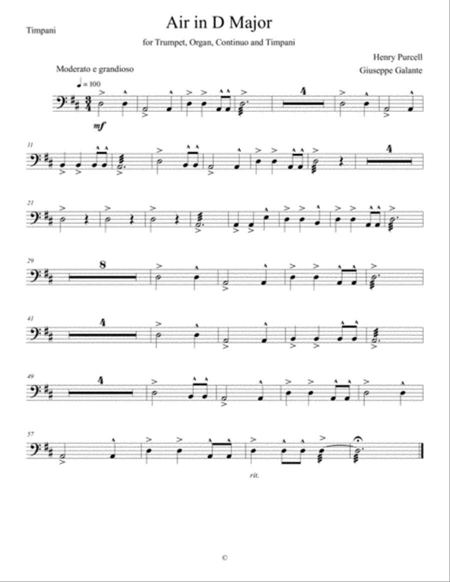 Air in D Major for Trumpet, Organ, Continuo and Timpani: Moderato e grandioso Small Ensemble scores gallery preview page 4
