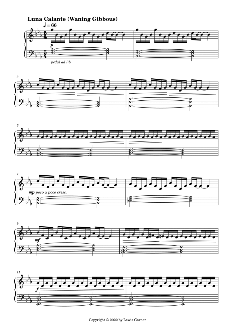 Luna Calante (Waning Gibbous) Piano Solo scores gallery preview page 1