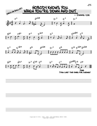 Book cover for Nobody Knows You When You're Down And Out [Reharmonized version] (arr. Jack Grassel)