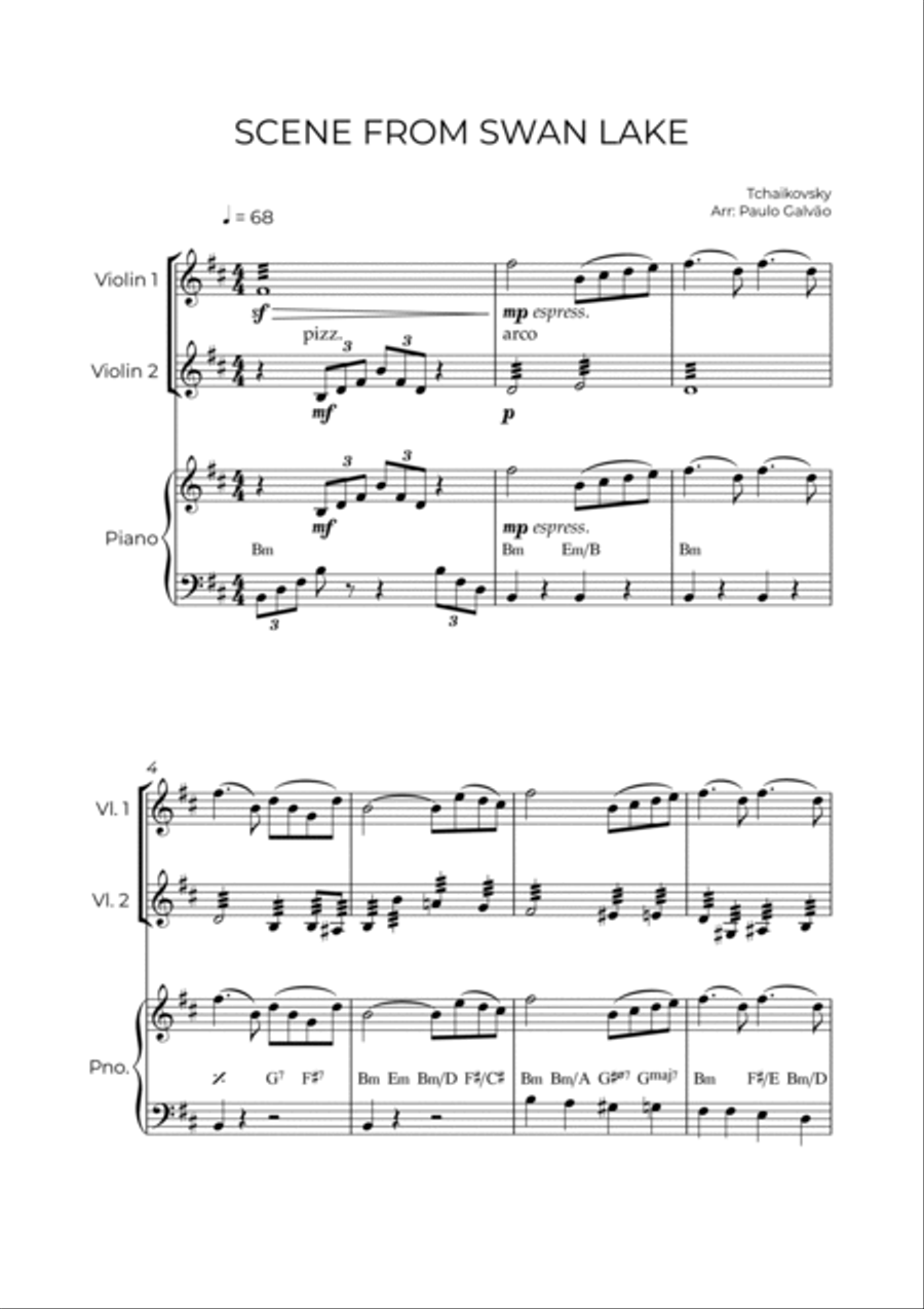 SCENE FROM SWAN LAKE - TCHAIKOVSKY - STRING PIANO TRIO (VIOLIN 1, VIOLIN 2 & PIANO) Piano Trio scores gallery preview page 2