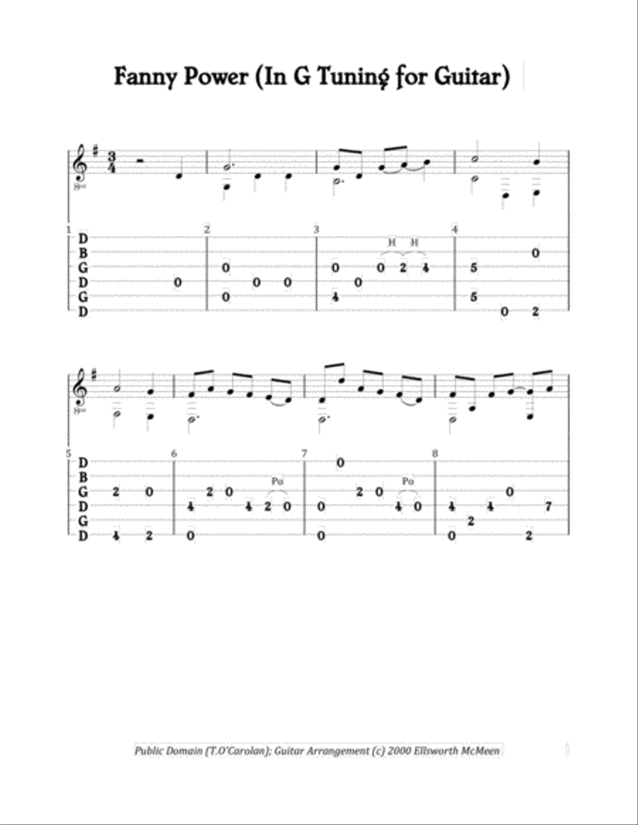 Fanny Power (For Fingerstyle Guitar Tuned Open G) Acoustic Guitar scores gallery preview page 1