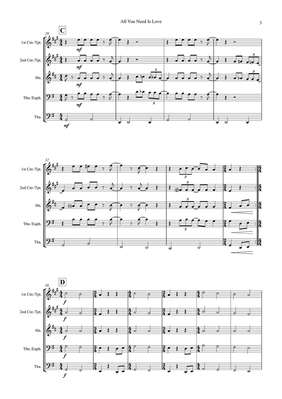 All You Need Is Love Brass Quintet scores gallery preview page 5