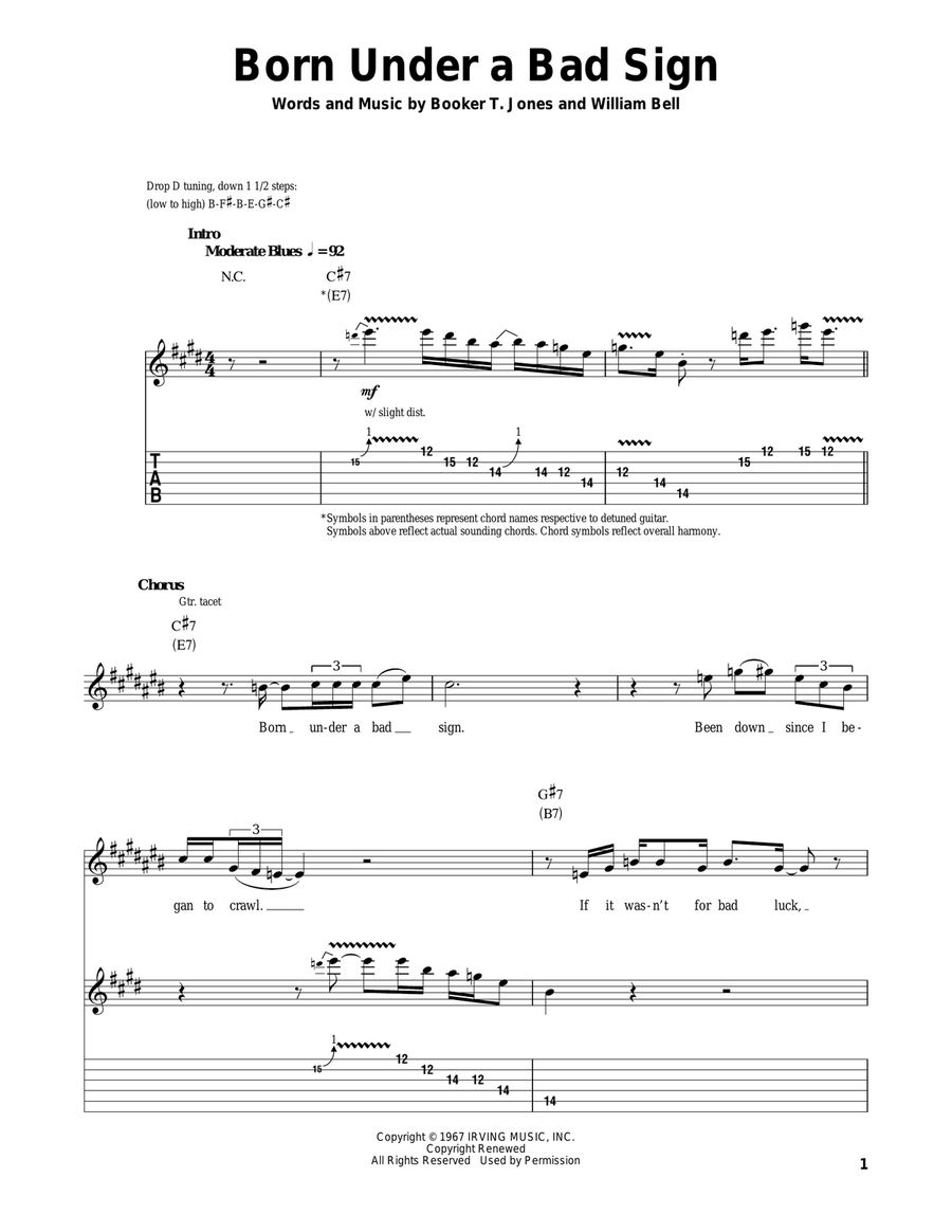 Born Under A Bad Sign Electric Guitar scores gallery preview page 1