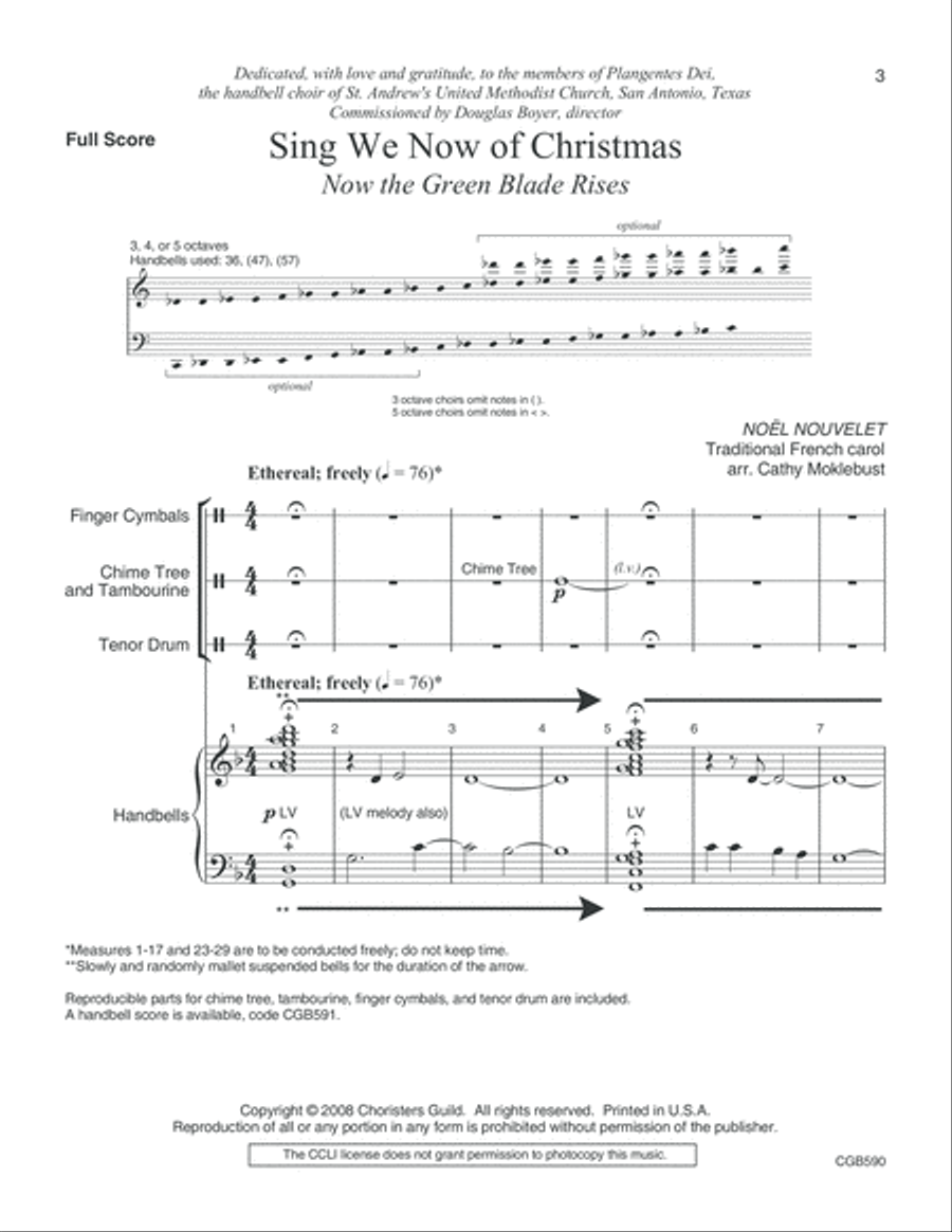 Sing We Now of Christmas; Now the Green Blade Rises (Full Score) Handbell Choir scores gallery preview page 3