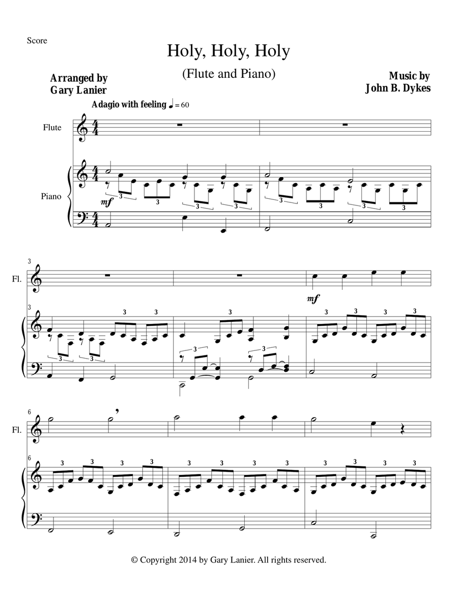 HOLY, HOLY, HOLY (Flute Piano and Flute Part) Flute Solo scores gallery preview page 1