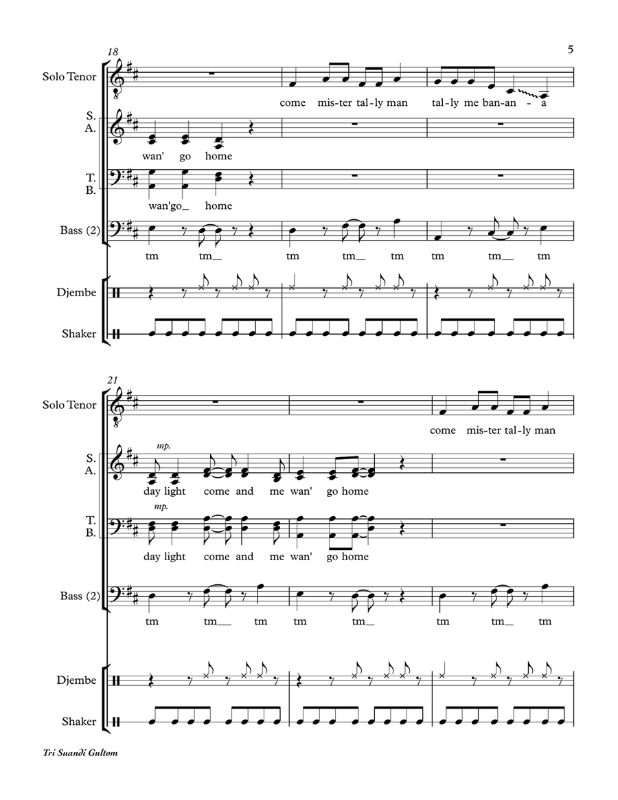 Day-o (the Banana Boat Song) 4-Part scores gallery preview page 5