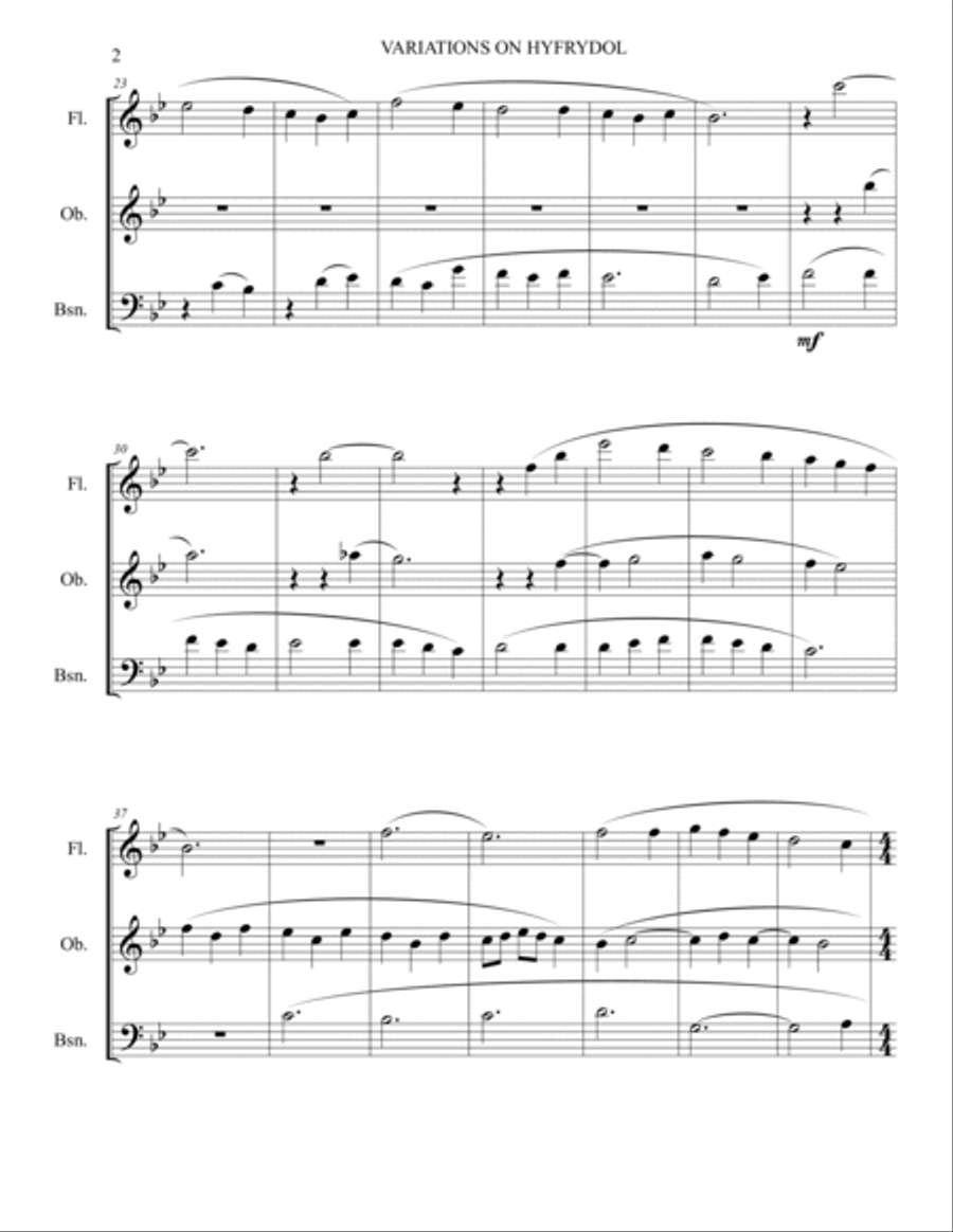 Variations on Hyfrydol for Woodwind Trio (Flute, Oboe, Bassoon) Woodwind Trio scores gallery preview page 2