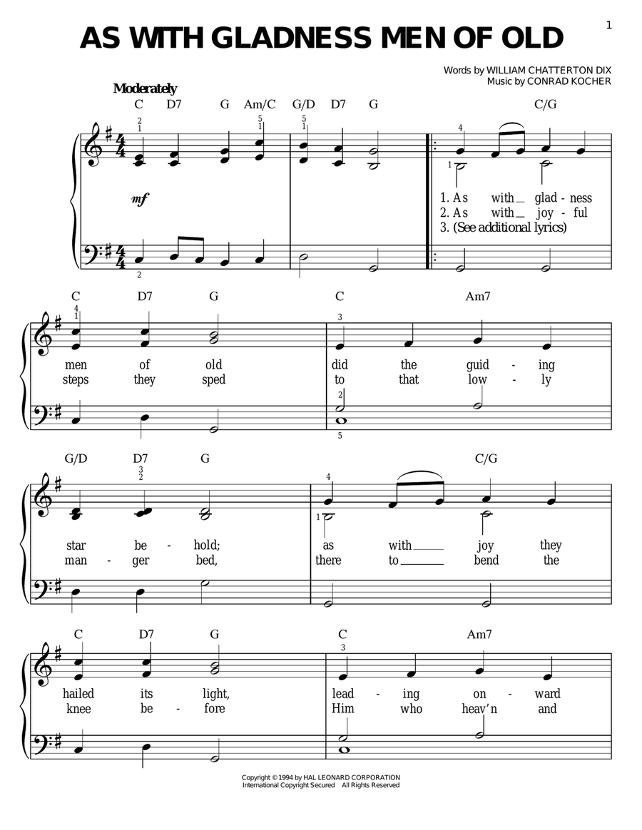 As With Gladness Men Of Old Easy Piano scores gallery preview page 1