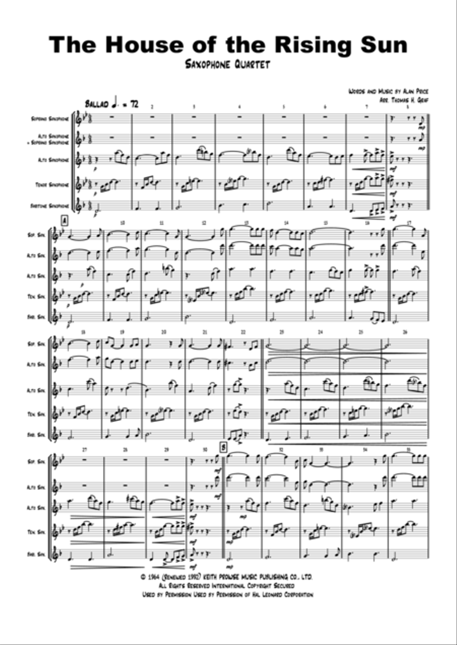 The House Of The Rising Sun Woodwind Quartet scores gallery preview page 2