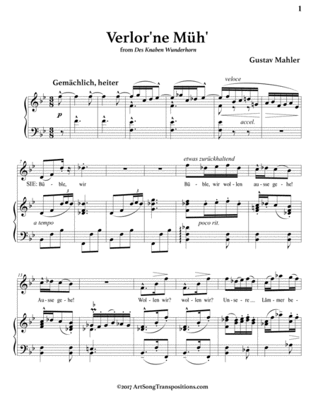 MAHLER: Verlor'ne Müh' (transposed to B-flat major)
