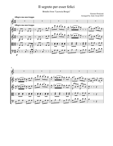 Donizetti:Il segreto per esser felici from "Lucrezia Borgia" for voice and string quartet/ Orchestra
