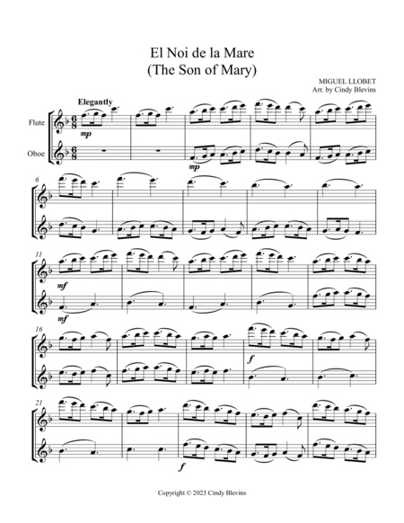 The Son Of Mary, for Flute and Oboe Duet image number null