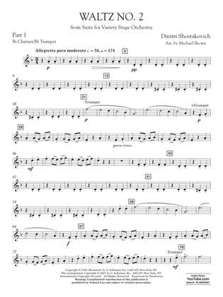 Book cover for Waltz No. 2 (from Suite for Variety Stage Orchestra) (arr. Brown) - Pt.1 - Bb Clarinet/Bb Trumpet