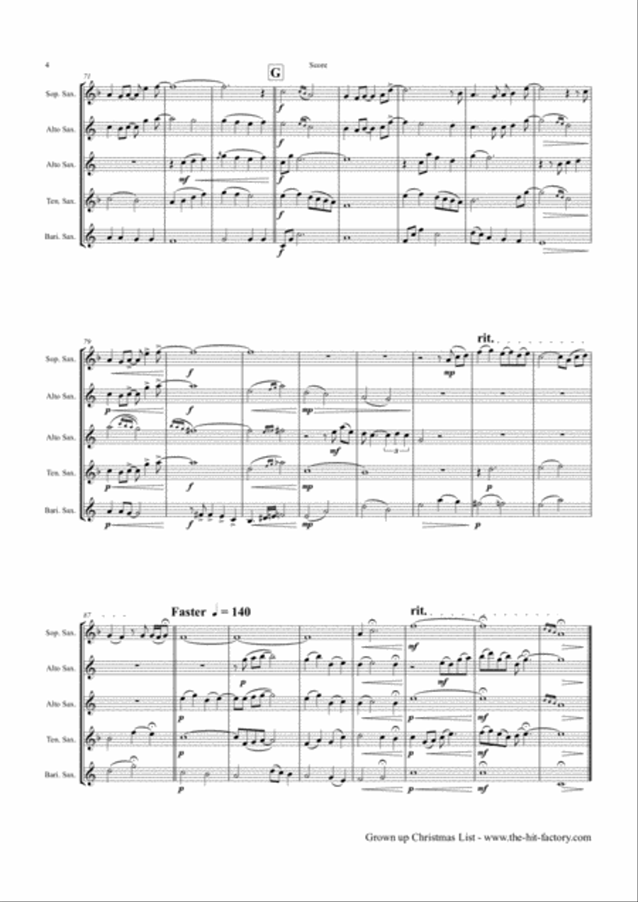 Grown-Up Christmas List Saxophone Quintet scores gallery preview page 4