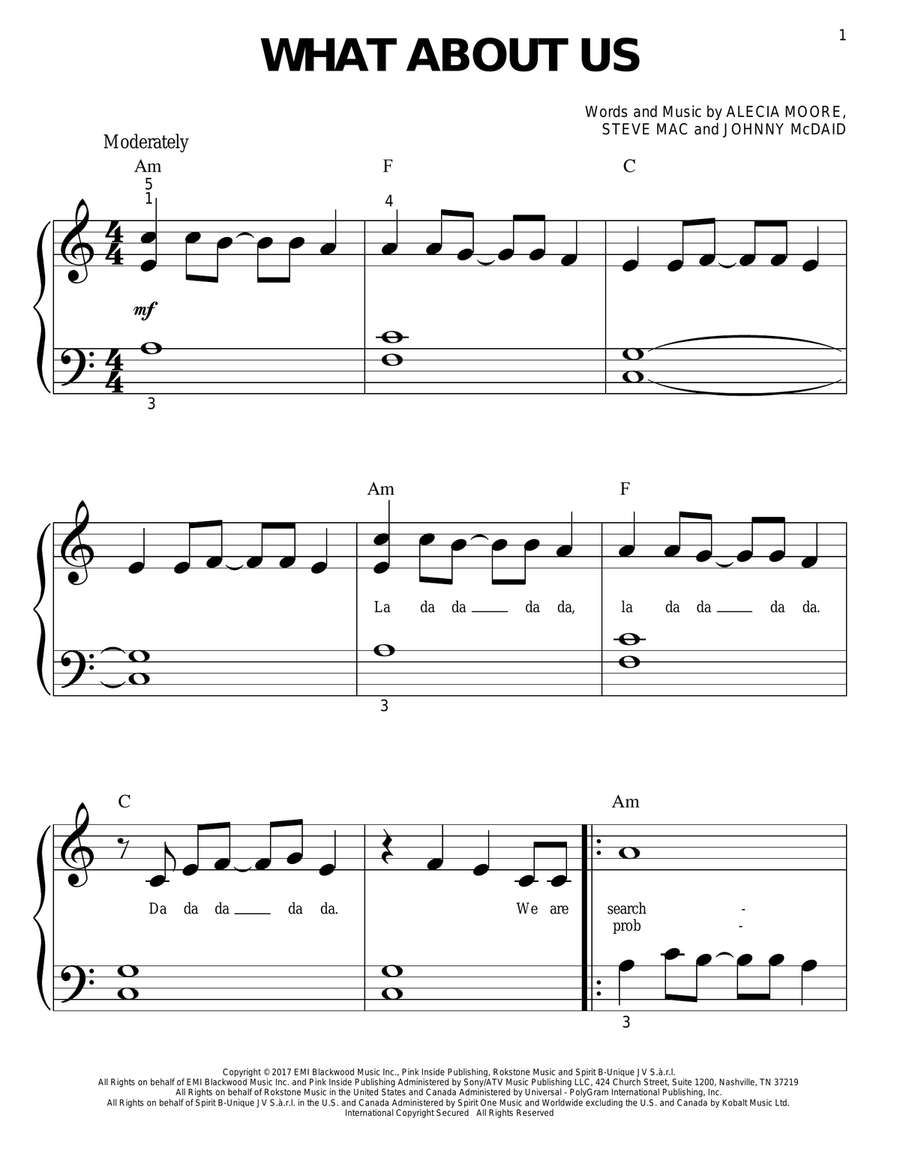 What About Us Easy Piano scores gallery preview page 1