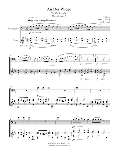 An der Wiege (By the Cradle), Op. 68, No. 5 (Cello and Guitar) - Score and Parts image number null