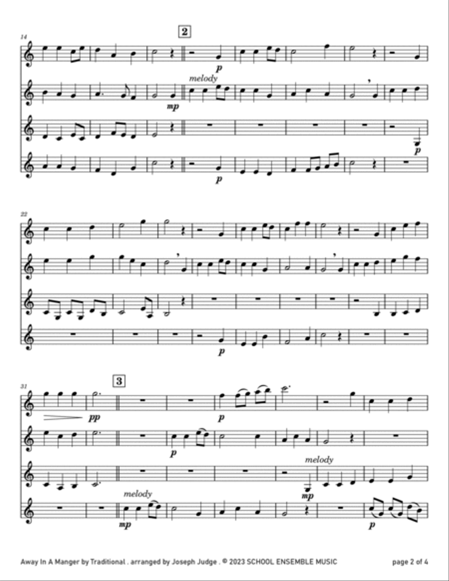 Away In A Manger for Clarinet Quartet in Schools Clarinet Quartet scores gallery preview page 2