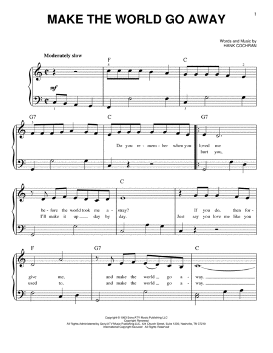 Make The World Go Away Make The World Go Away Easy Piano scores gallery preview page 1