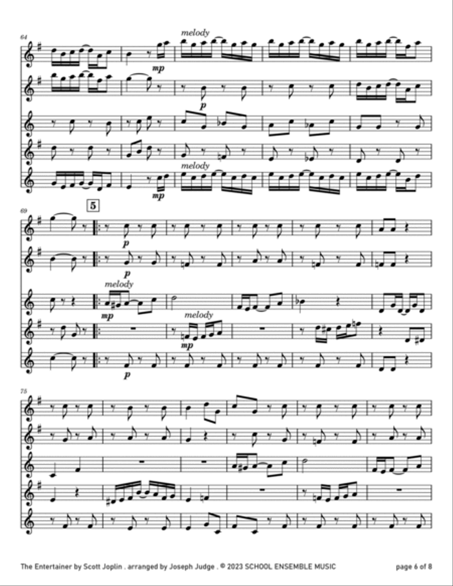 The Entertainer by Scott Joplin for Saxophone Quartet in Schools Saxophone Quartet scores gallery preview page 6