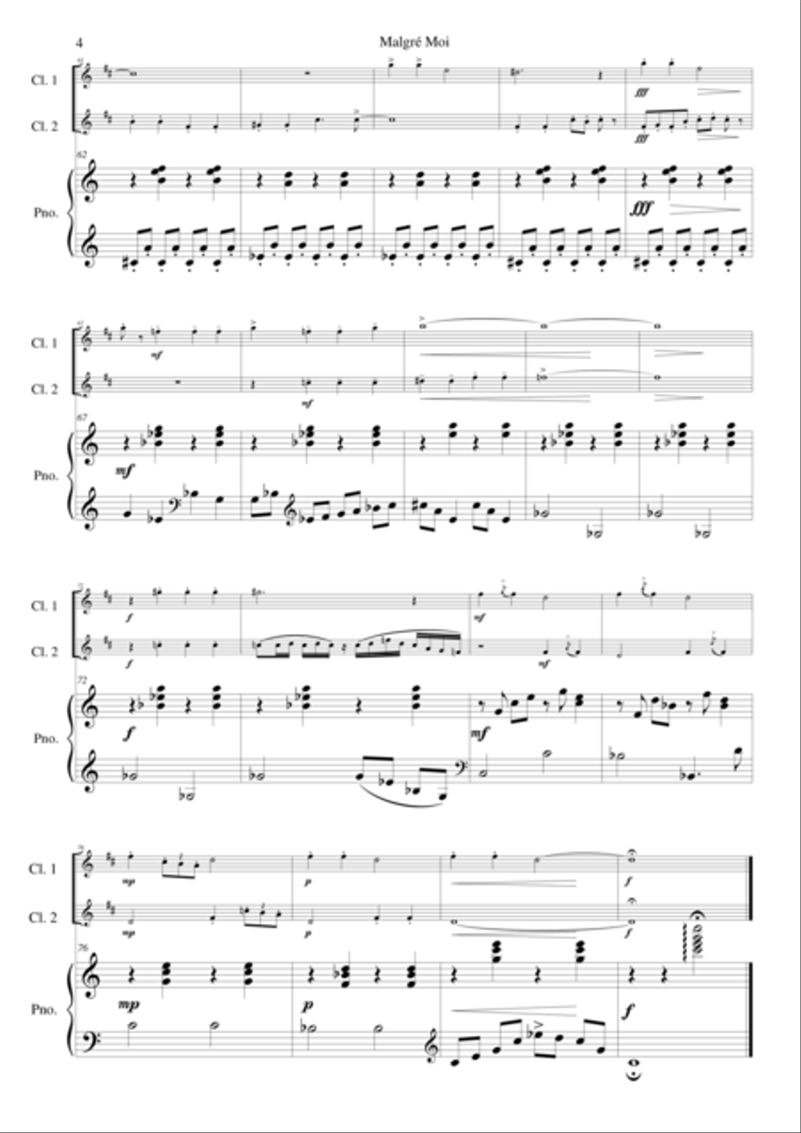 Malgré Moi (Despite myself) for 2 clarinets and piano Clarinet Duet scores gallery preview page 4