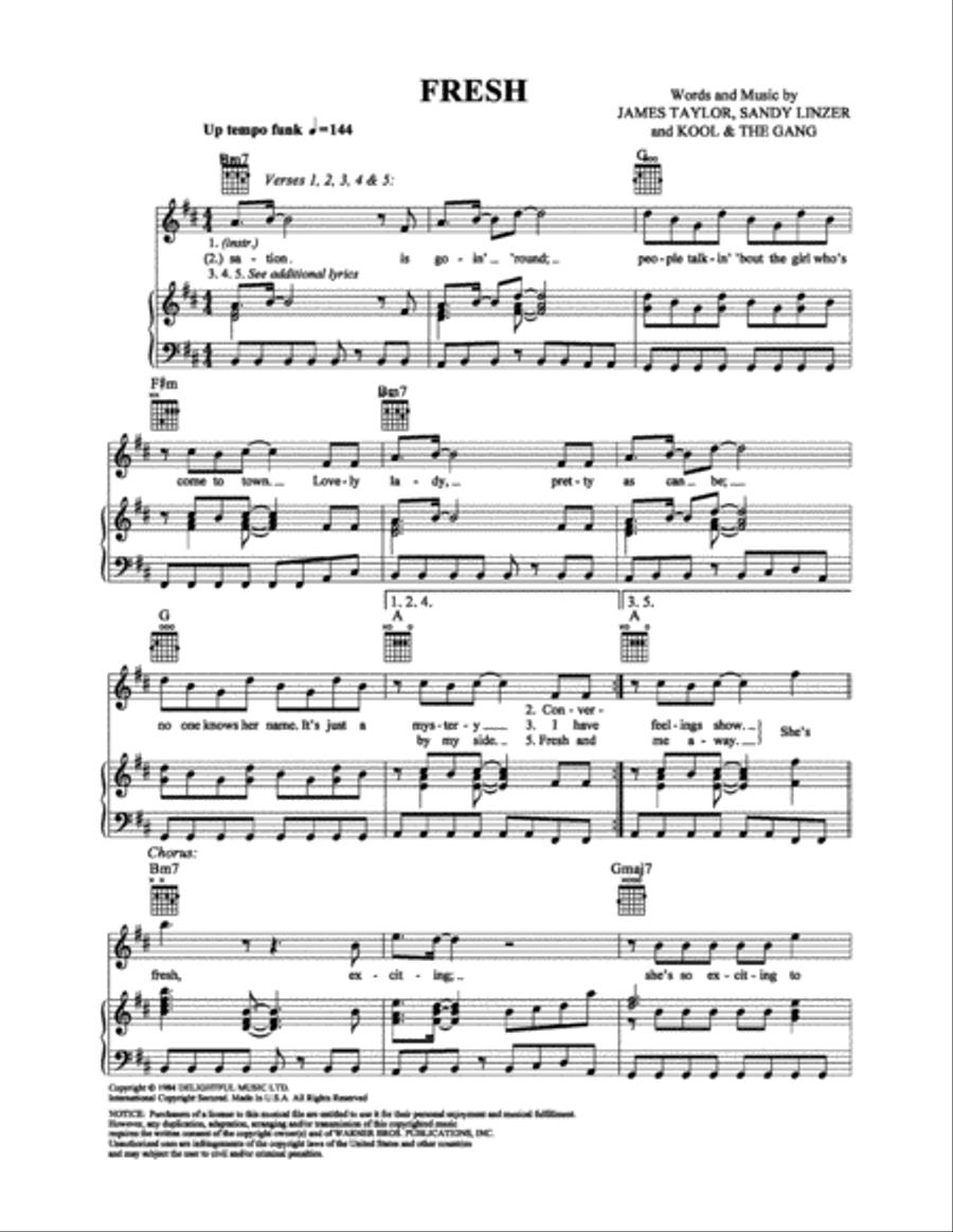 Fresh Fresh Piano, Vocal, Guitar scores gallery preview page 1