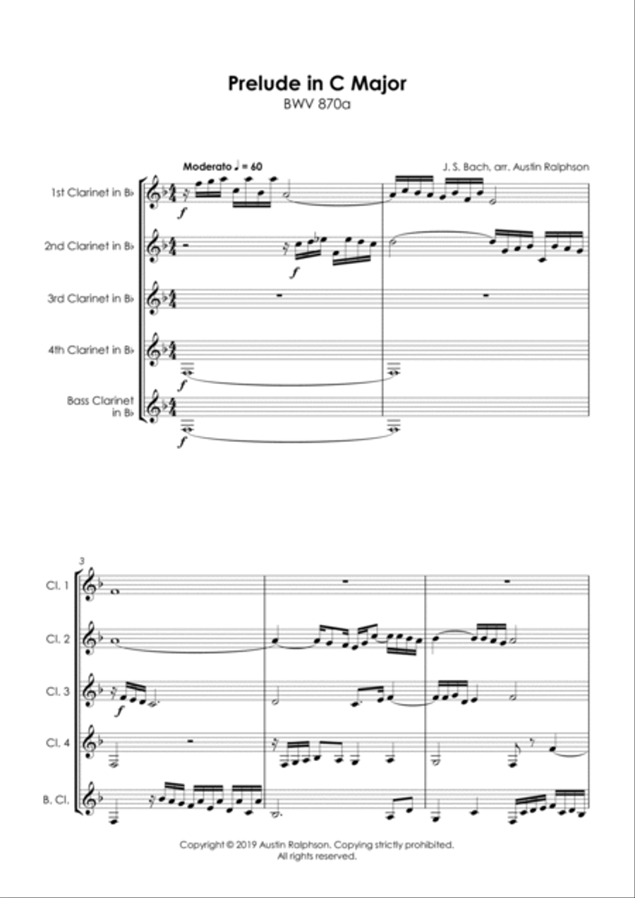 Prelude in C major, BWV 870a - clarinet quintet Clarinet Quintet scores gallery preview page 5