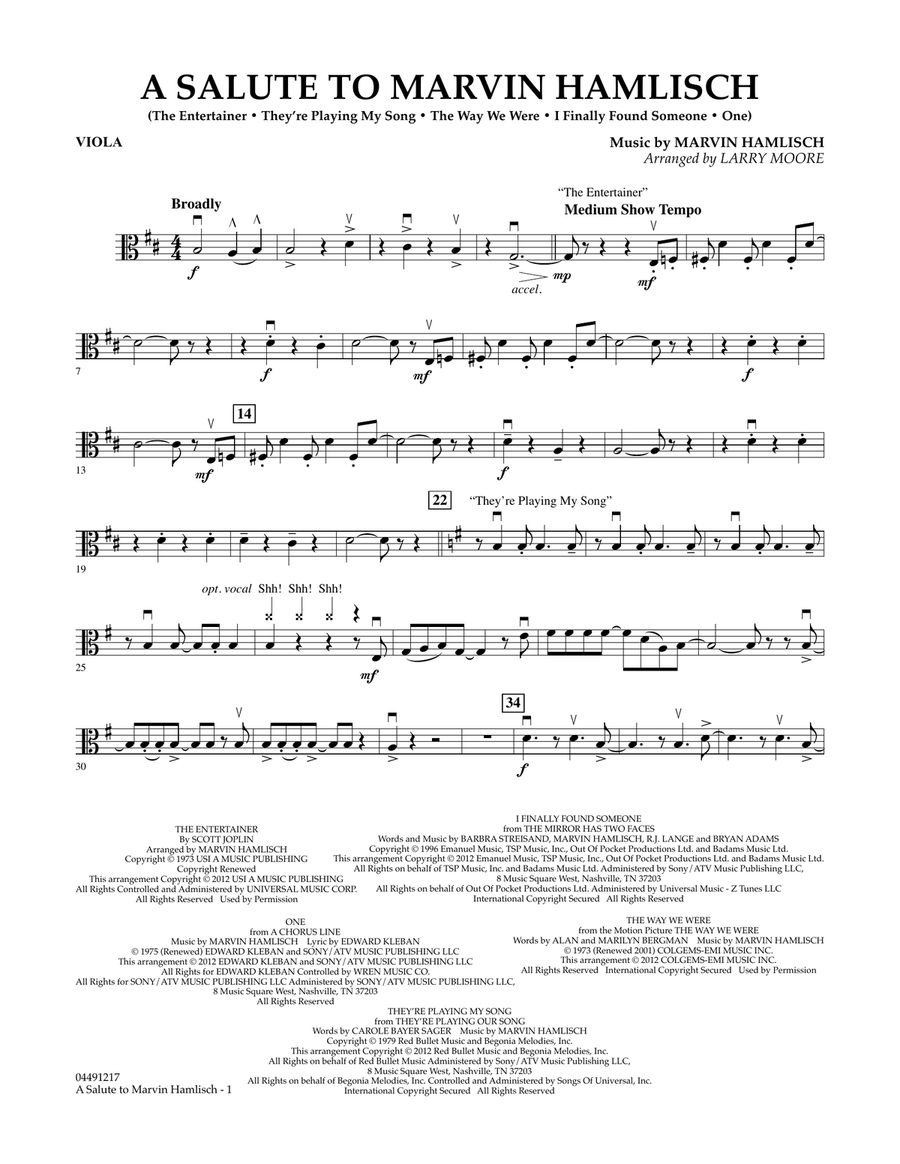 A Salute To Marvin Hamlisch - Viola Orchestra scores gallery preview page 1