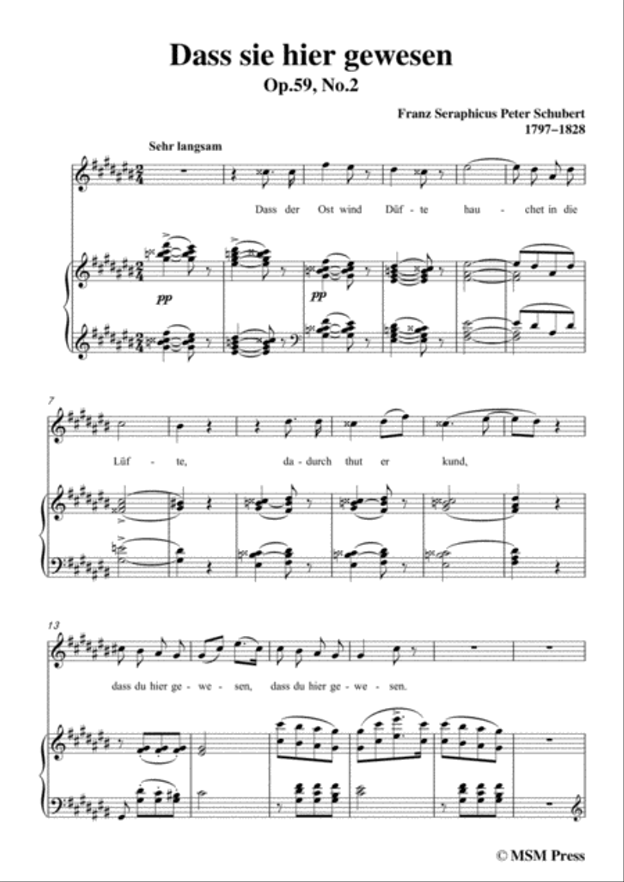 Schubert-Dass sei hier gewesen,in C sharp Major,Op.59,No.2,for Voice and Piano Voice Solo scores gallery preview page 3