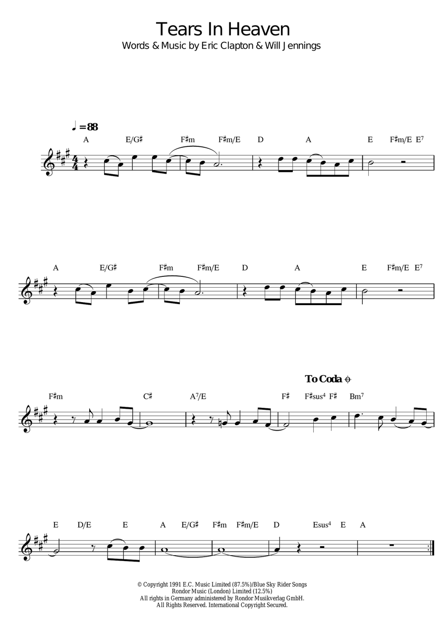 Tears In Heaven Tears In Heaven Tenor Saxophone scores gallery preview page 1