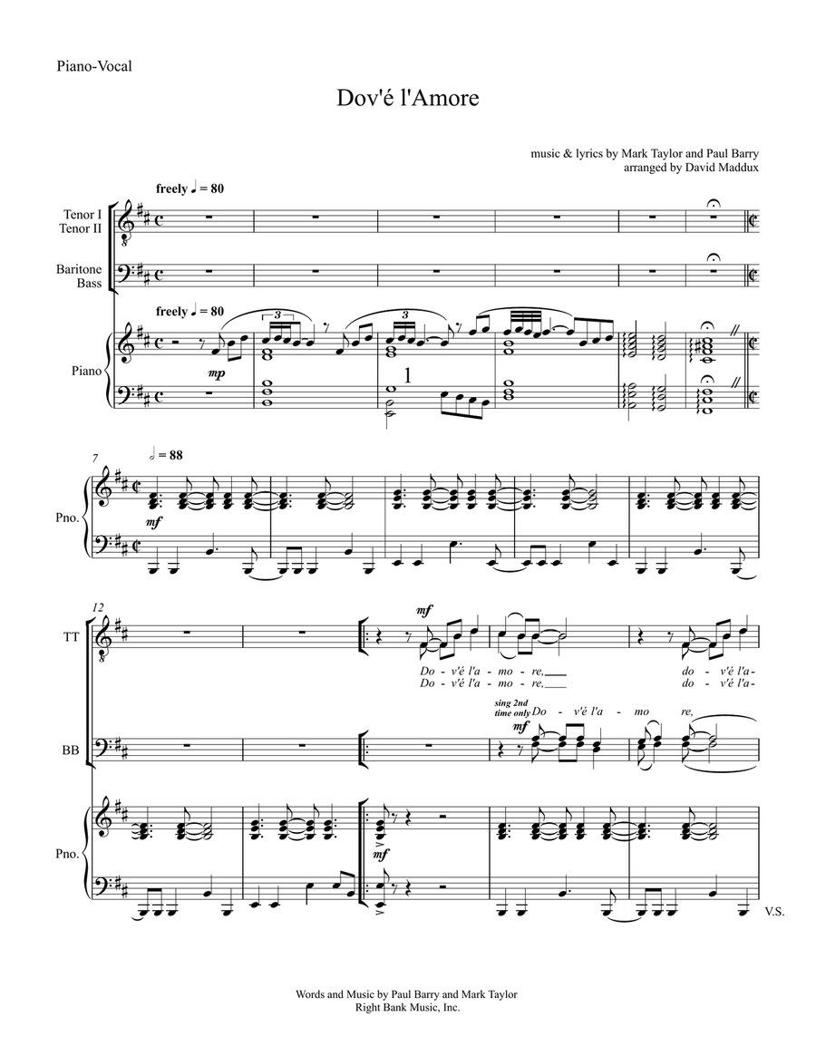 Dov'e L'amore TTBB scores gallery preview page 1