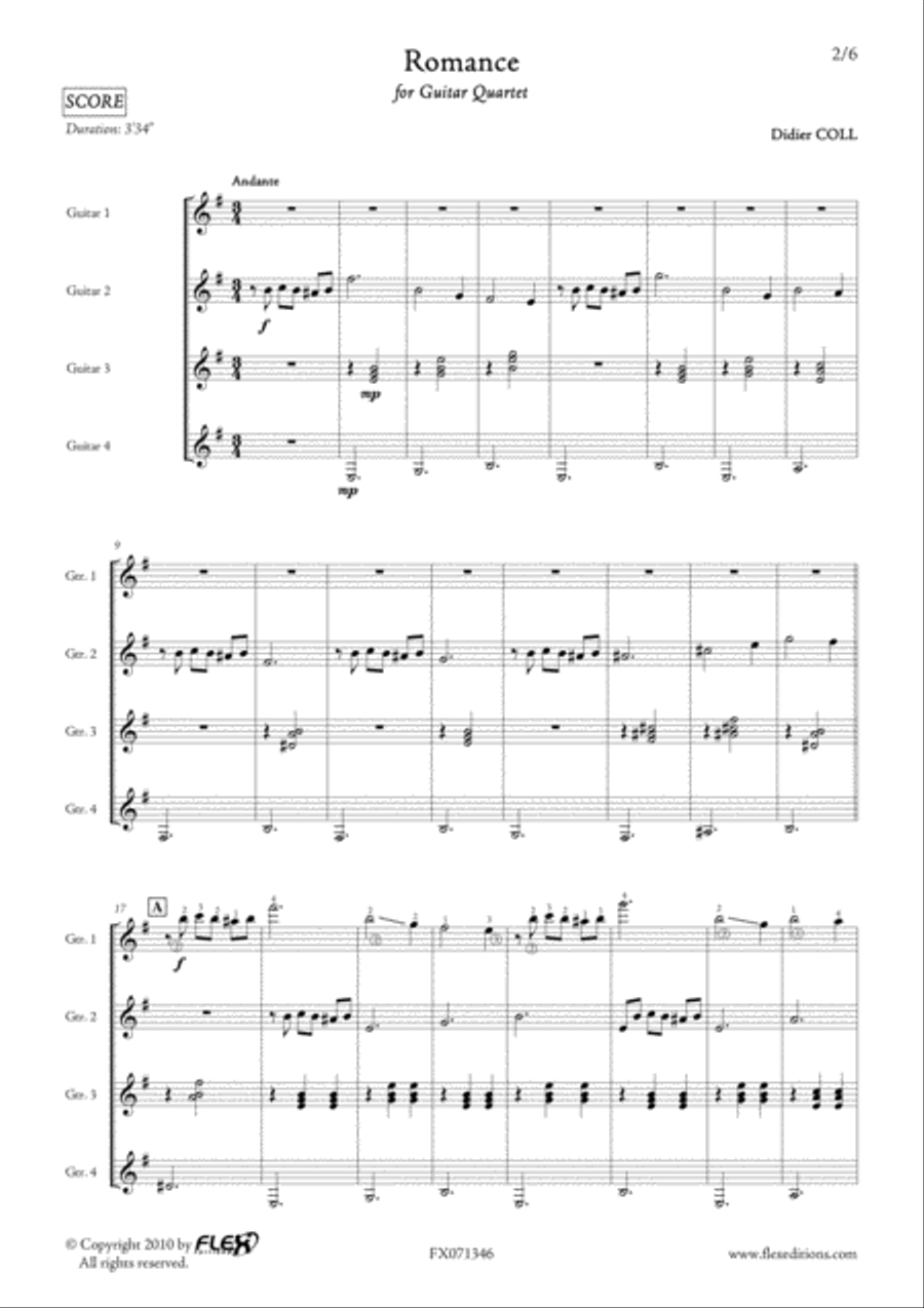Romance for 4 Guitars Romance for 4 Guitars Guitar Ensemble scores gallery preview page 2