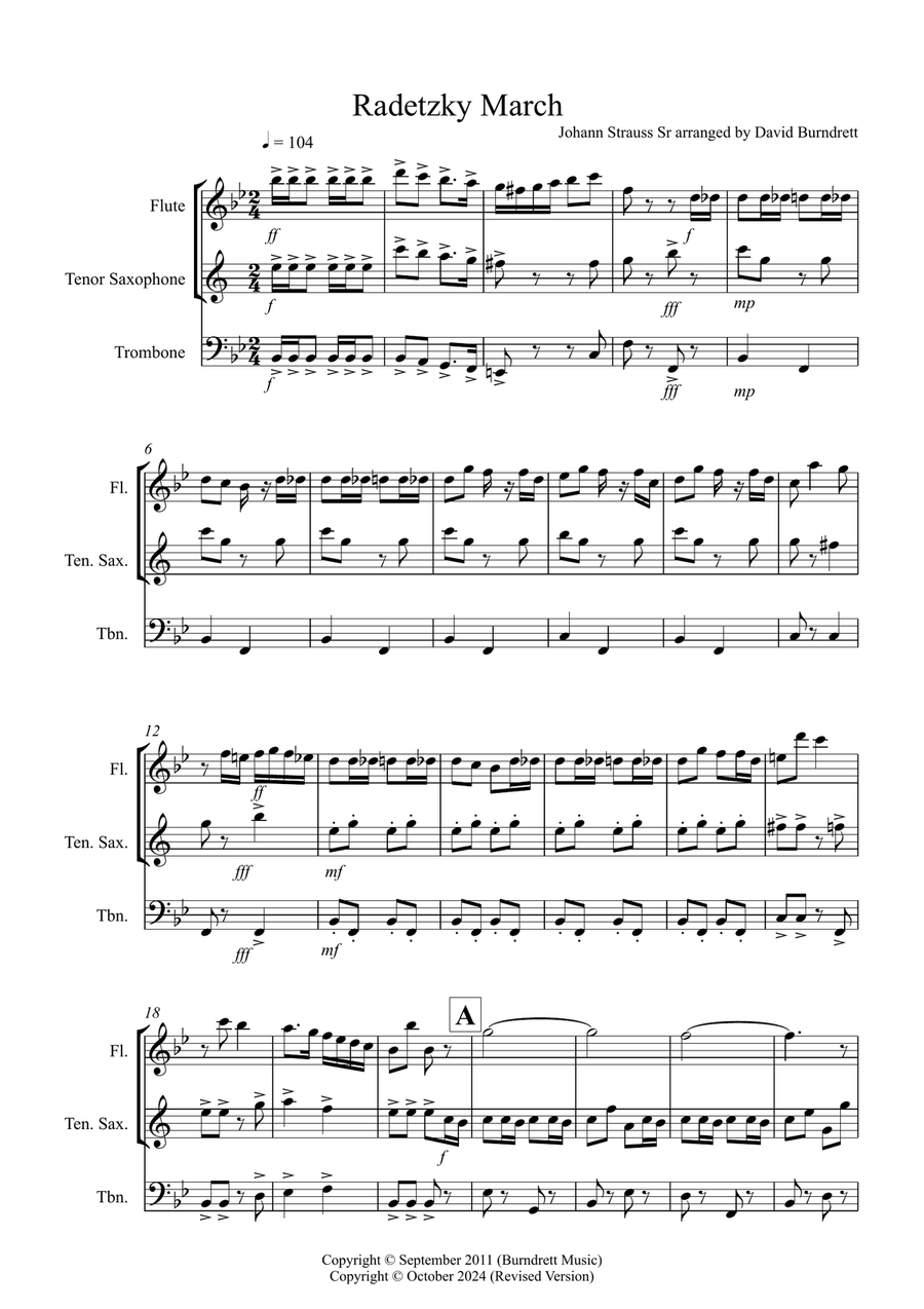 Radetzky March for Flute, Tenor Saxophone and Trombone Trio