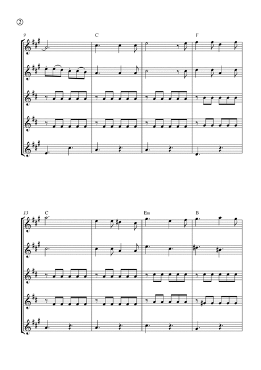 Oh Holy night Saxophone Quintet scores gallery preview page 2