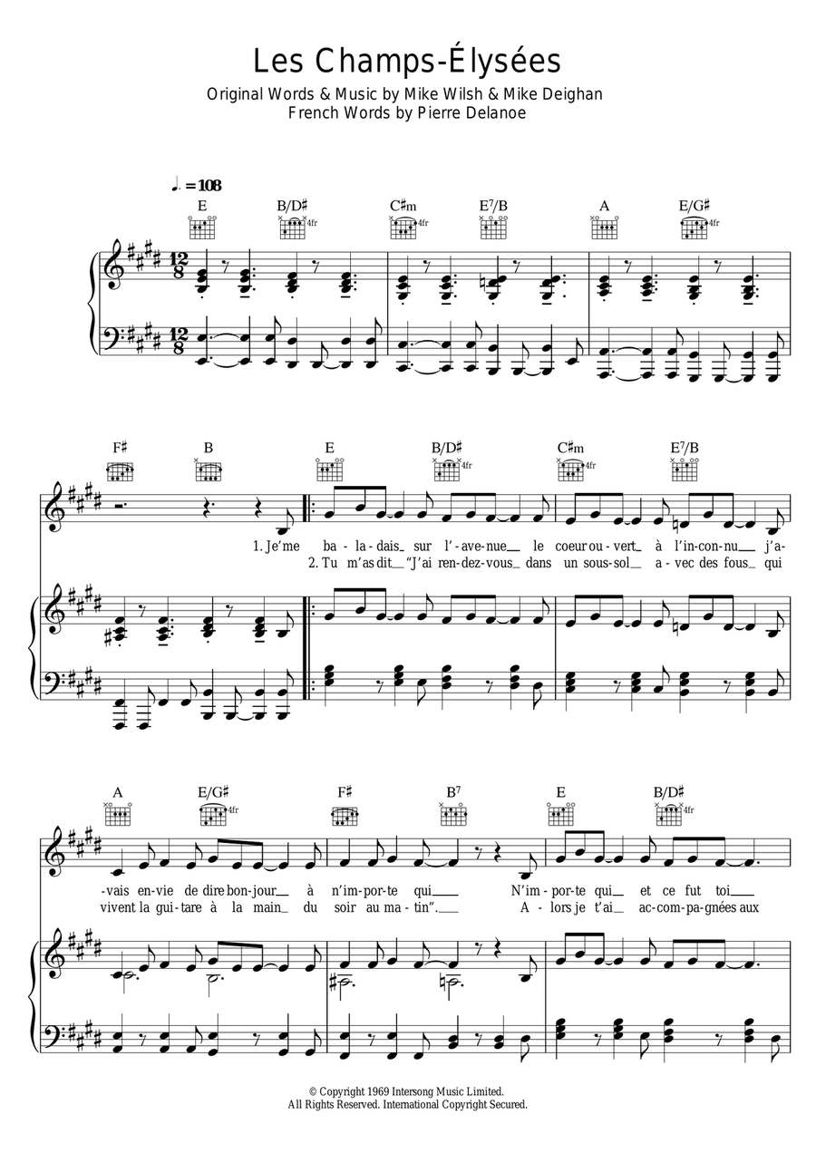 Les Champs Elysees Piano, Vocal scores gallery preview page 1