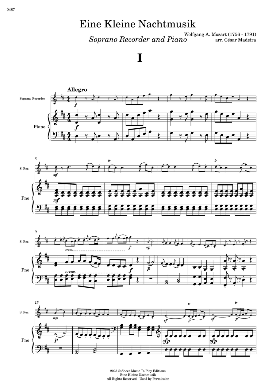 Eine Kleine Nachtmusik (1 mov.) - Soprano Recorder and Piano (Full Score and Parts) Soprano Recorder scores gallery preview page 2