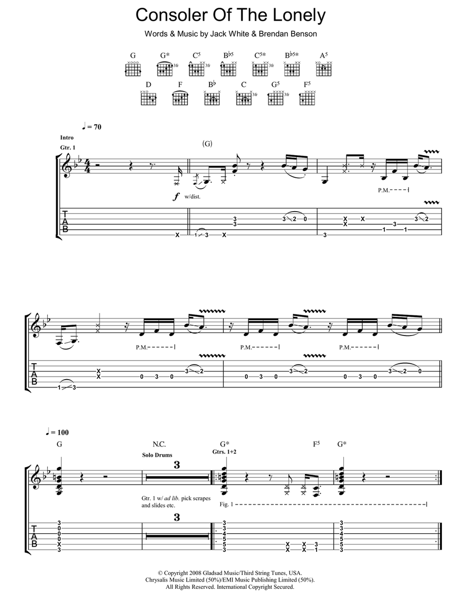 Consoler Of The Lonely Guitar Tablature scores gallery preview page 1