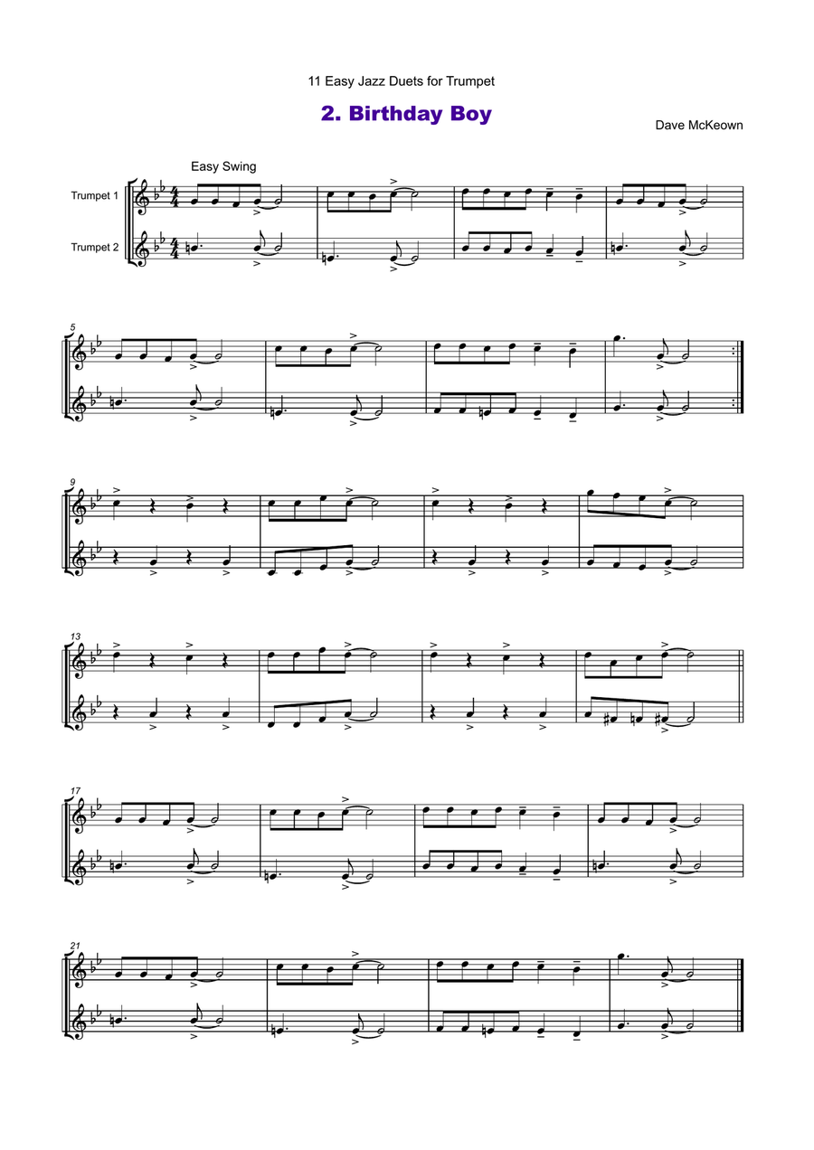 11 Easy Jazz Duets for Trumpet Trumpet Duet scores gallery preview page 3