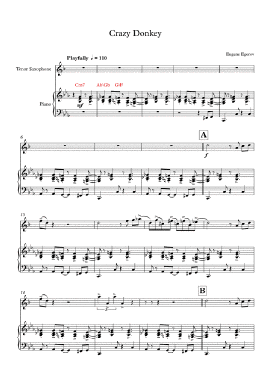 Crazy Donkey (Piano+Tenor Saxophone) Woodwind Duet scores gallery preview page 1