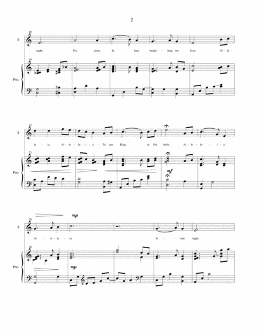 Alleluia (Silent Night) for high soprano - vocal solo or duet with piano accompaniment Piano Accompaniment scores gallery preview page 3
