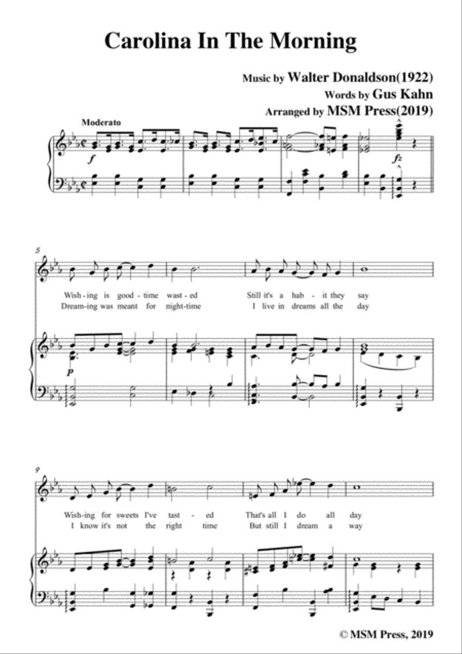 Walter Donaldson-Carolina In The Morning,in E flat Major,for Voice and Piano Voice Solo scores gallery preview page 3