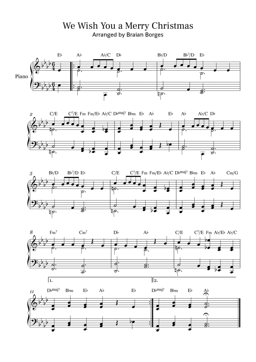 We Wish You a Merry Christmas - For Piano Solo, in Ab Major Piano Solo scores gallery preview page 1